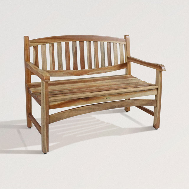 WILFRED Teak Outdoor Bench in Natural Finish (Curved Back)