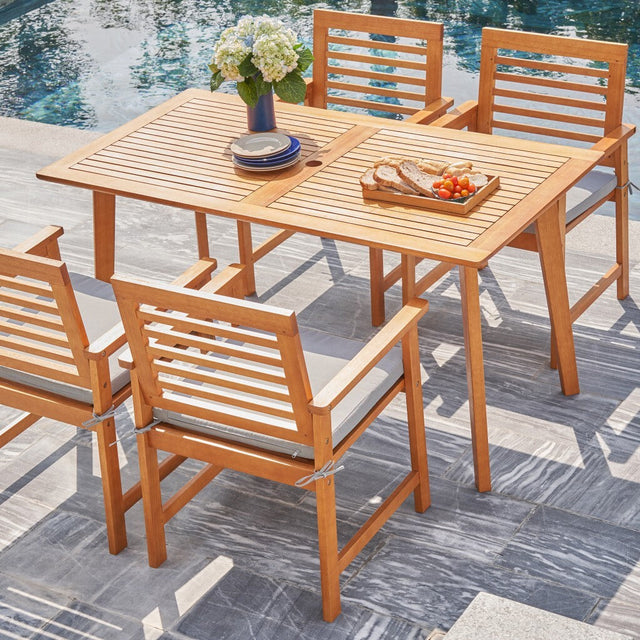 MAGGIE Eucalyptus Slatted Outdoor Table in Natural Finish