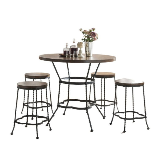 ARLO Counter Height 5-Piece Dining Set in Gunmetal and Oak - WOODEN SOUL