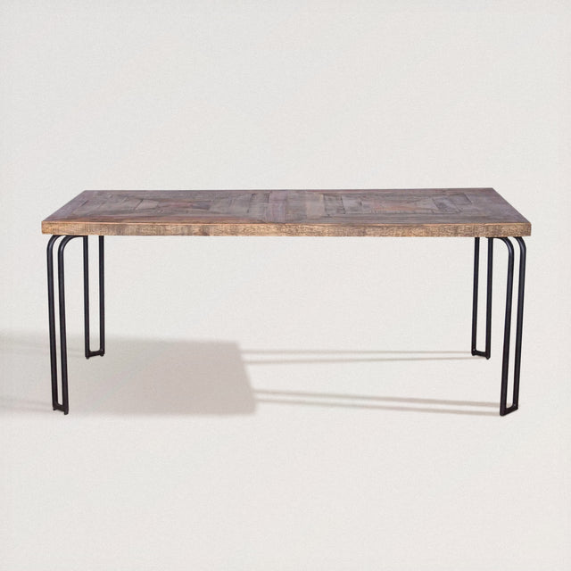 MAVIS Inlayed Dining Table in Solid Acacia Wood and Iron