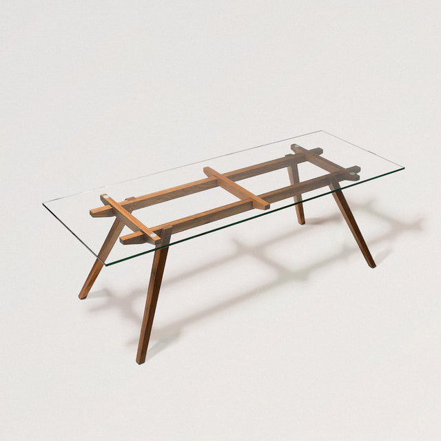 GUTHRIE Dining Table in Glass + Artisan Solid Wood