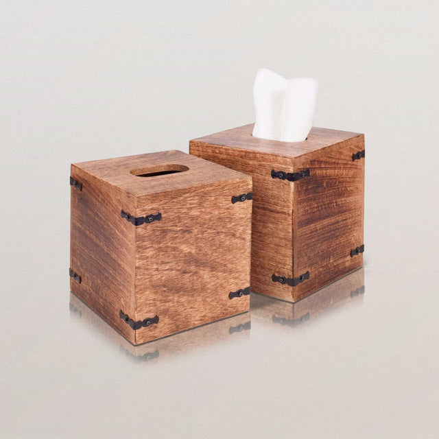 AMON Rustic Tissue Holders in Mango Wood (Pack of 2) - WOODEN SOUL