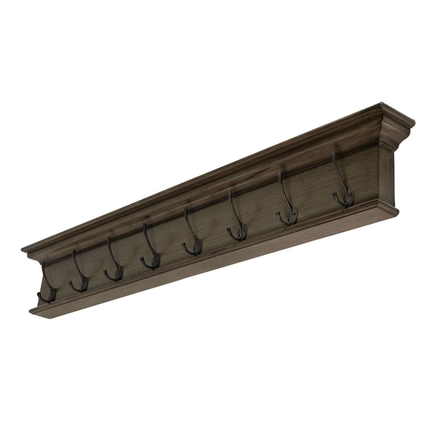 Antiqued Hanging Coat Rack in Distressed Green (Eight Hooks) Side - Wooden Soul