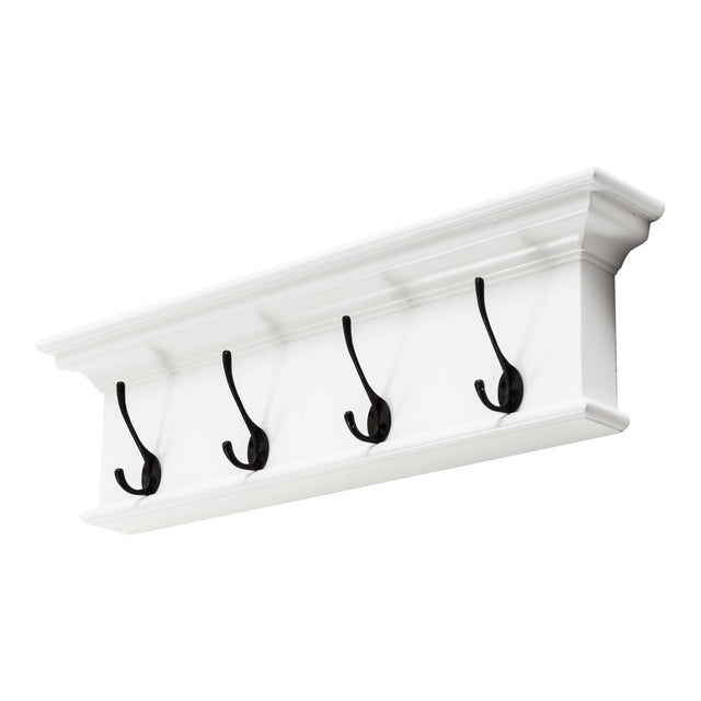 Artisan Classic Hanging Coat Rack in White Wood (4 Hooks) Angle - Wooden Soul