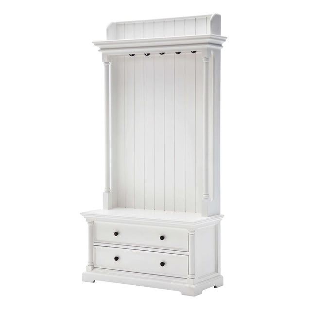 Artisan Hall Tree with Coat Rack and Drawers in White Wood Angle - Wooden Soul