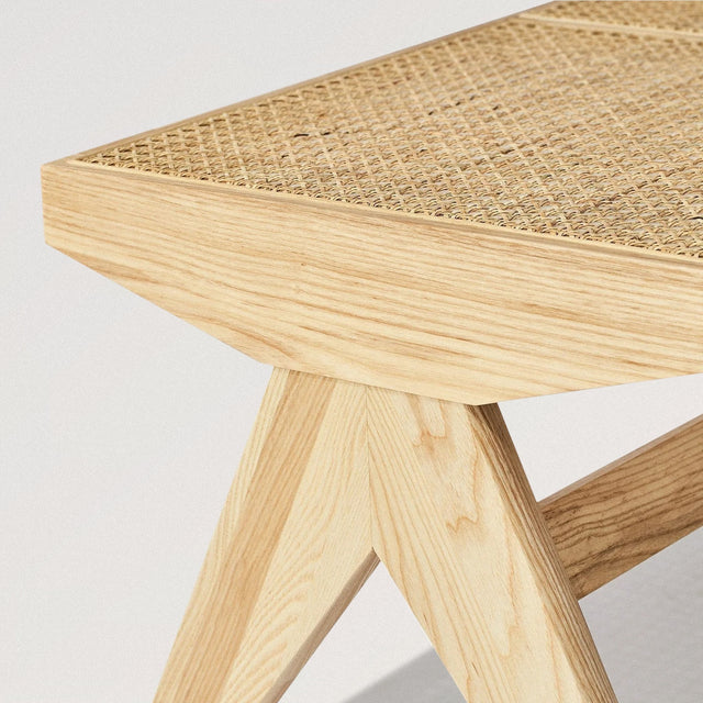 Bench in Solid Ash Wood & Rattan (Blonde) - Wooden Soul