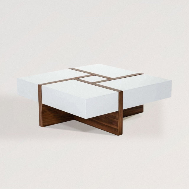 BILLIE Square Coffee Table in Walnut (Polished White) - Wooden Soul