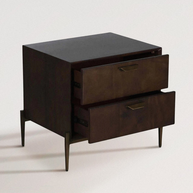 BOLAN Nightstand in Acacia and Antique Brass - WOODEN SOUL