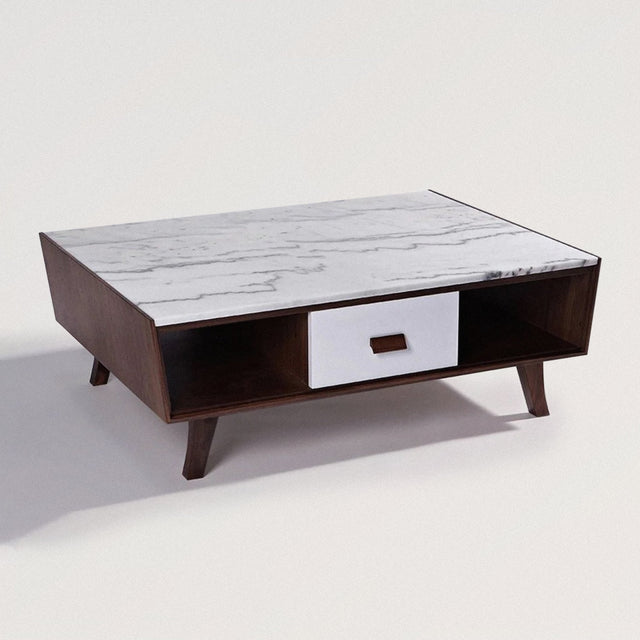 Coffee Table in Marble & Solid Wood - Wooden Soul