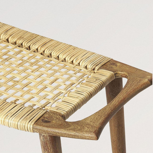 COLIN Mango Wood Stool with Woven Cane Seat - WOODEN SOUL