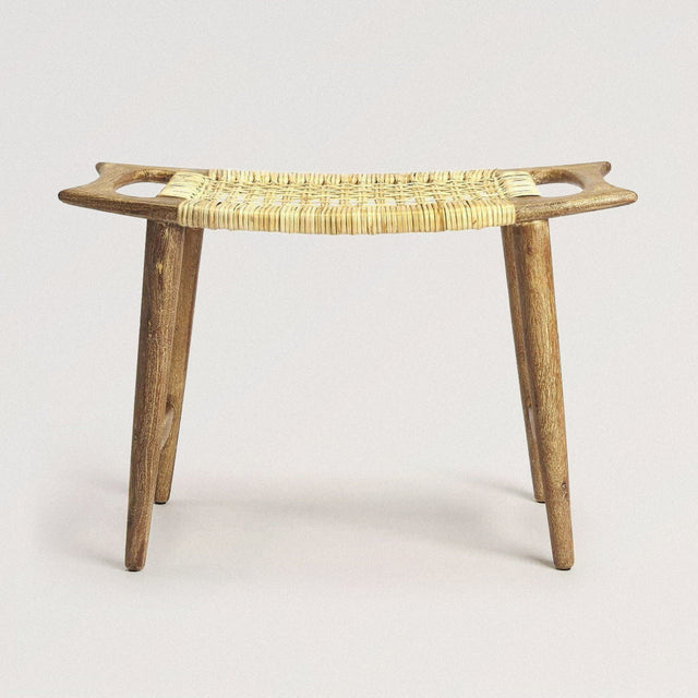 COLIN Mango Wood Stool with Woven Cane Seat - WOODEN SOUL