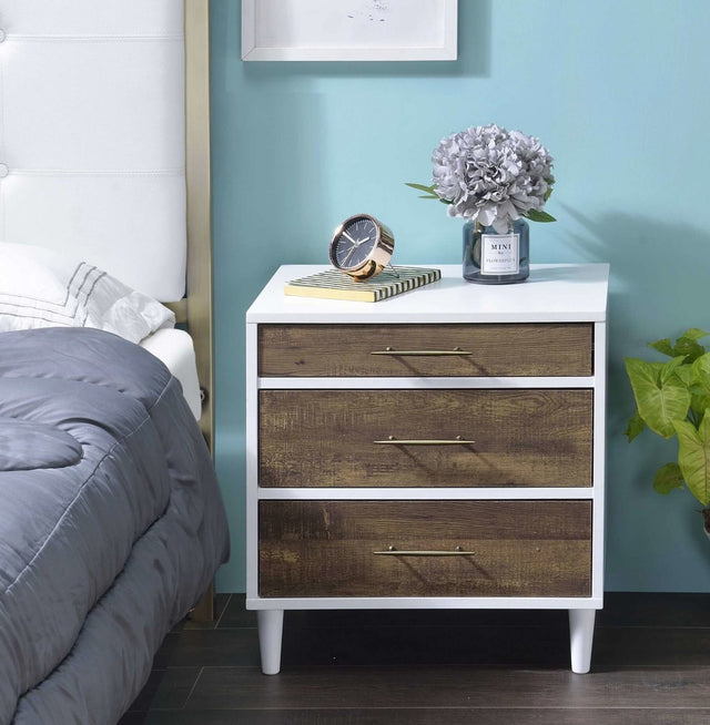 Distressed Nightstand in Natural Oak + White Wood - Wooden Soul