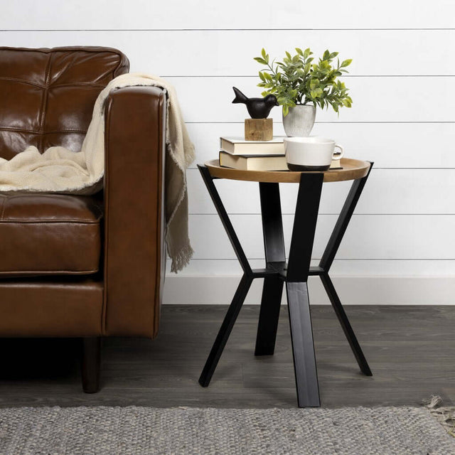 End / Side Table in Acacia Wood and Iron - Wooden Soul