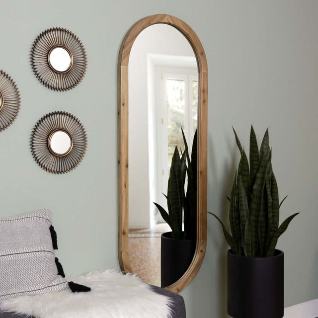 Handcrafted Oval Shaped Full Length Wall Mirror in Fir Wood - Wooden Soul