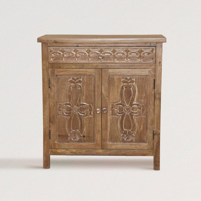 ILLSLEY Hand-Carved Artisanal Cabinet in Solid Mango Wood - WOODEN SOUL