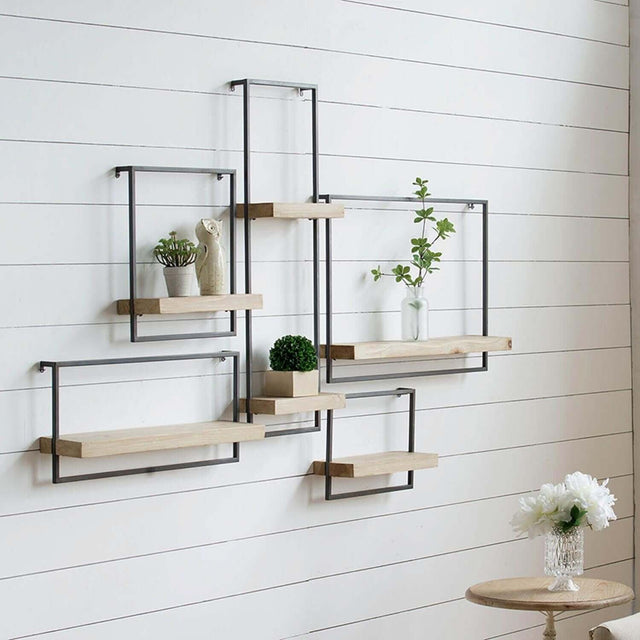 Industrial Minimal Wall Shelf in Iron and Fir Wood (27") - Wooden Soul