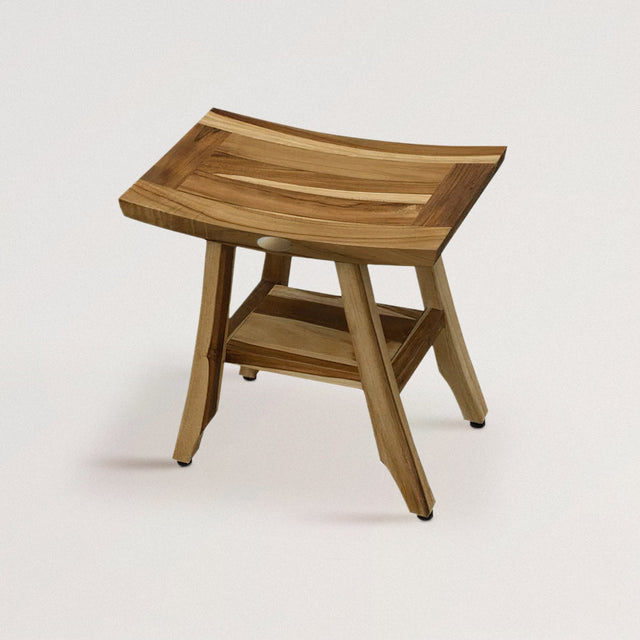 JOHANN Artisan-Crafted Teak Shower Bench with Shelf (18") - WOODEN SOUL