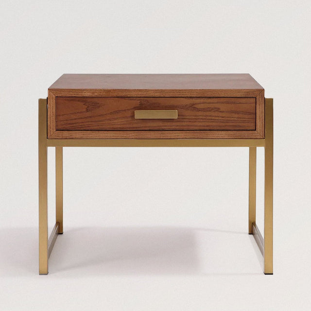 KNOWLES Bedside Table in Champagne Gold and Walnut - WOODEN SOUL