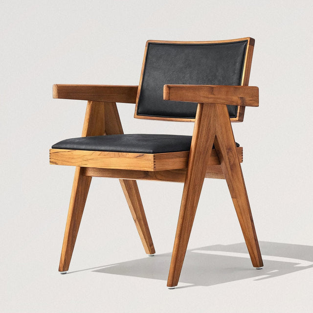 Leather and Wood Accent Chair in Solid Ash Wood - Wooden Soul
