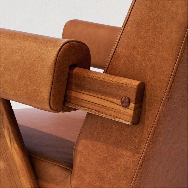 LEONARD Wooden Lounge Chair in Caramel Leather + Walnut Ash - Wooden Soul