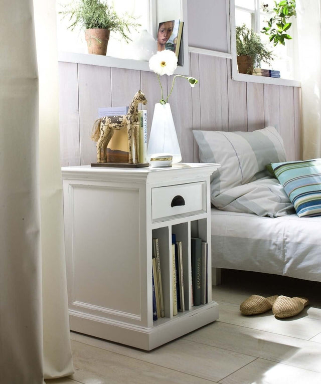 MELANIE Nightstand With Vertical Dividers in White Wood - WOODEN SOUL