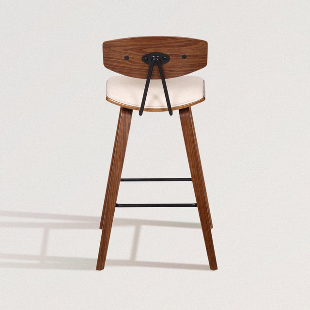 Midcentury Bar Stool in Faux Leather and Poplar Wood - Wooden Soul