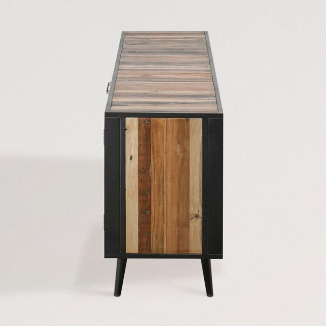 Multicolored Buffet / Sideboard Cabinet with Rattan Detailing and Reclaimed Wood (79") - Wooden Soul