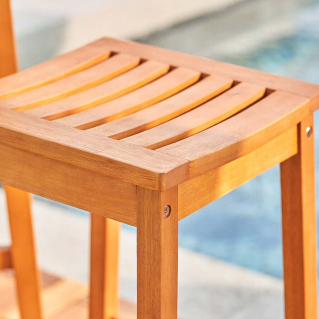 Natural Wood Patio Dining Stool Close Up - Wooden Soul