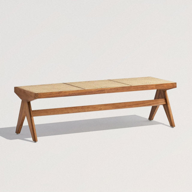 Rattan Bench in Solid Ash Wood (Walnut) - Wooden Soul