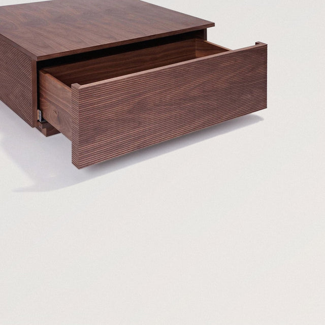 Ribbed Square Coffee Table in Walnut - Wooden Soul