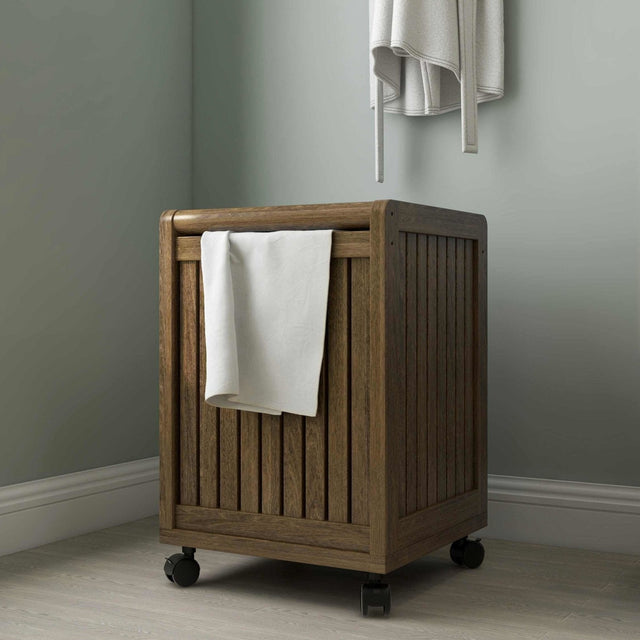 Rolling Laundry Hamper in Solid Birch Wood (Natural) - Wooden Soul