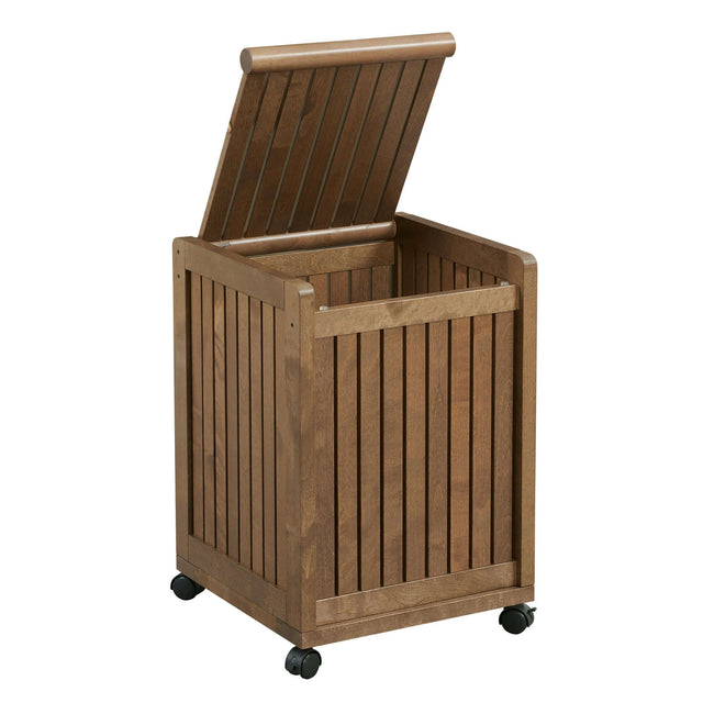 Rolling Laundry Hamper in Solid Birch Wood (Natural) Lid Open - Wooden Soul