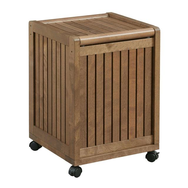 Rolling Laundry Hamper in Solid Birch Wood (Natural) Angle - Wooden Soul
