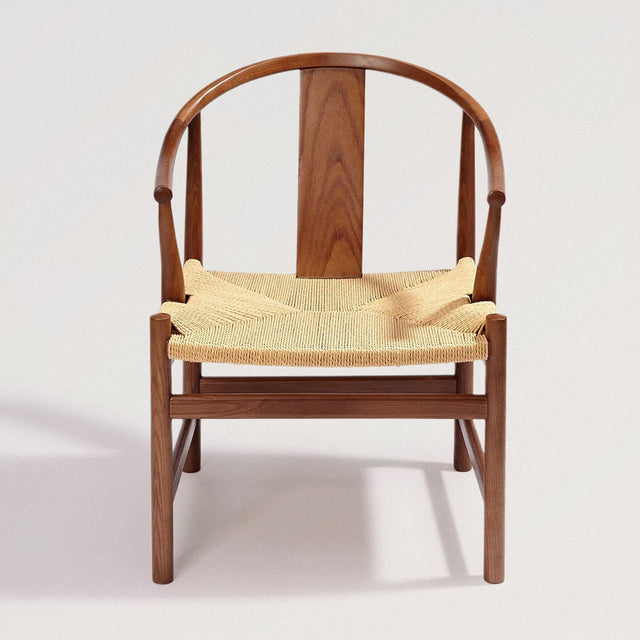 ROY Wood Arm Accent Chair in Woven Cord + Walnut Ash - Wooden Soul
