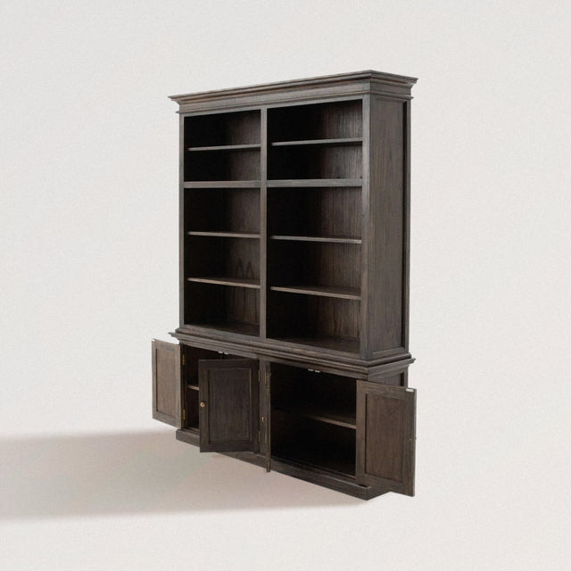 SUZANNE Double Bookshelf Hutch in Black Washed Mindi Wood - WOODEN SOUL