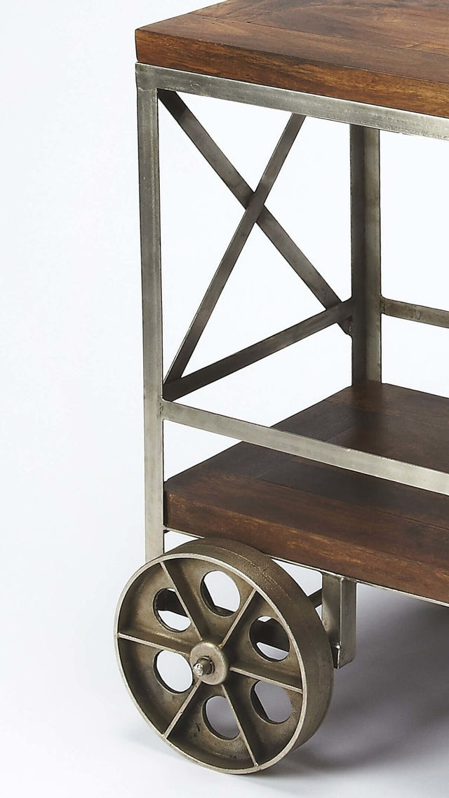 Vintage Rolling Server Bar Cart in Mango Wood and Iron Detail - Wooden Soul