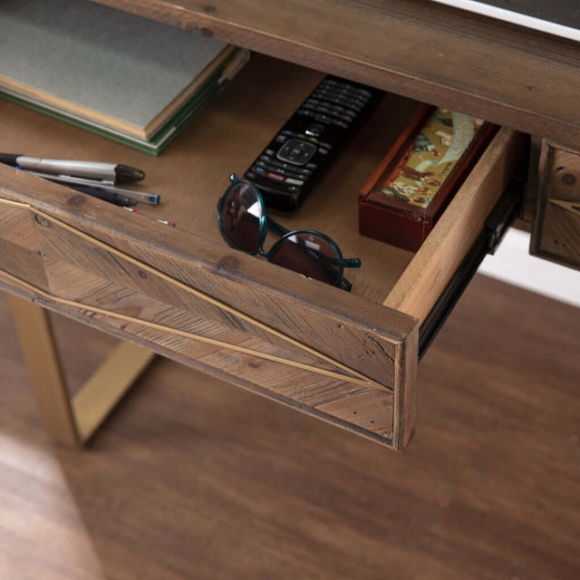 Work Desk in Reclaimed Fir Wood Drawer Open - Wooden Soul