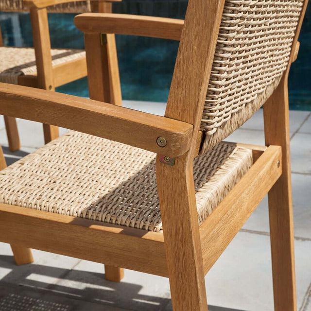 Woven Outdoor Teak Dining Chairs (Set of Two) Detail Rear - Wooden Soul