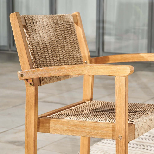 Woven Outdoor Teak Dining Chairs (Set of Two) Close Up - Wooden Soul