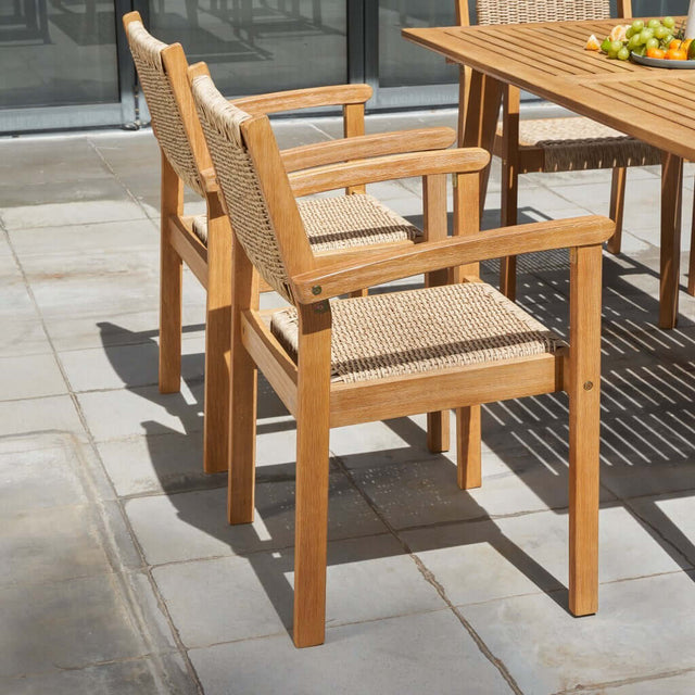 Woven Outdoor Teak Dining Chairs (Set of Two) Two Together - Wooden Soul